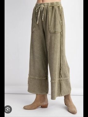 Free People | Daily Practice, Wide Leg Drawstring Sweatpants in Olive Green